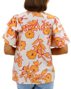 Orange Floral Summer Breeze Blouse -Active Aura Shop SummerBreezeBlouse OrangeFloral 2