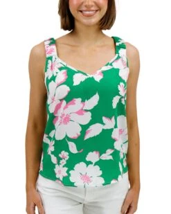 Green Summer Floral Tank -Active Aura Shop SummerFloralTank GreenFloral 1