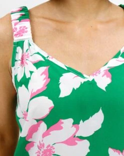 Green Summer Floral Tank -Active Aura Shop SummerFloralTank GreenFloral 2