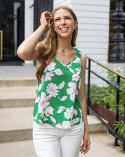 Green Summer Floral Tank -Active Aura Shop SummerFloralTank GreenFloral 2