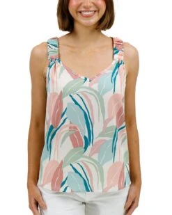 Pastel Leaf Summer Floral Tank -Active Aura Shop SummerFloralTank PastelLeaf 1