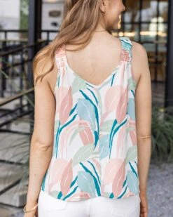Pastel Leaf Summer Floral Tank -Active Aura Shop SummerFloralTank PastelLeaf 6