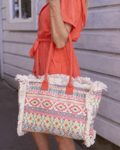 Summer Fringe Tote In Aztec