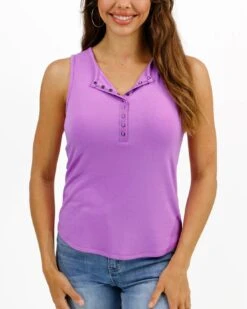 Summer Henley Tank Top In Orchid -Active Aura Shop SummerHenleyTankTop Orchid 1