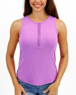 Summer Henley Tank Top In Orchid -Active Aura Shop SummerHenleyTankTop Orchid 2