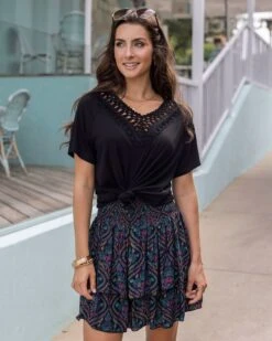 Black Damask Summer Tiered Skort -Active Aura Shop SummerTieredSkort BlackDamask 14