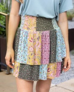 Patchwork Print Summer Tiered Skort