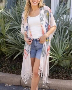 Tassel Lace Kimono In Vintage Floral