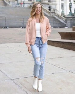 Blush Tencel™ Lyocell Baseball Jacket -Active Aura Shop TencelLyocellBaseballJacket Blush 7