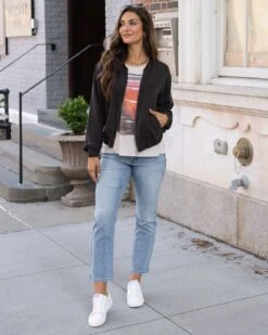 Washed Black Tencel™ Lyocell Baseball Jacket -Active Aura Shop TencelLyocellBaseballJacket WashedBlack 1