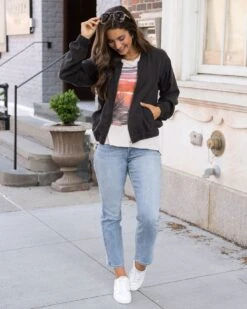 Washed Black Tencel™ Lyocell Baseball Jacket -Active Aura Shop TencelLyocellBaseballJacket WashedBlack 3