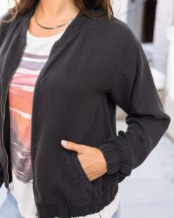 Washed Black Tencel™ Lyocell Baseball Jacket -Active Aura Shop TencelLyocellBaseballJacket WashedBlack 6