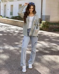 Soft Wash Cargo Jeans -Active Aura Shop TencelLyocellUtilityJacket Sage 3 1