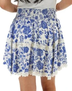 Toile Print Smocked Floral Skort -Active Aura Shop TieredLaceSmockedSkort ToilePrint 2