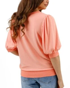 Two-Toned Coral Puff Sleeve Top -Active Aura Shop TwoTonedPuffSleeveTop Coral 2