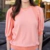 Two-Toned Coral Puff Sleeve Top -Active Aura Shop TwoTonedPuffSleeveTop Coral 7