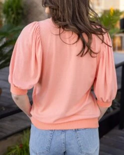 Two-Toned Coral Puff Sleeve Top -Active Aura Shop TwoTonedPuffSleeveTop Coral 8