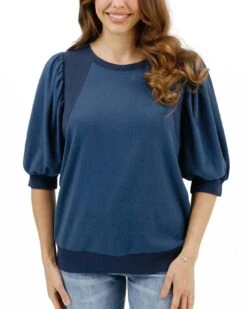 Two-Toned Dusty Blue Puff Sleeve Top -Active Aura Shop TwoTonedPuffSleeveTop DustyBlue 1