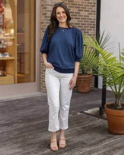 Two-Toned Dusty Blue Puff Sleeve Top -Active Aura Shop TwoTonedPuffSleeveTop DustyBlue 3