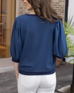 Two-Toned Dusty Blue Puff Sleeve Top -Active Aura Shop TwoTonedPuffSleeveTop DustyBlue 9