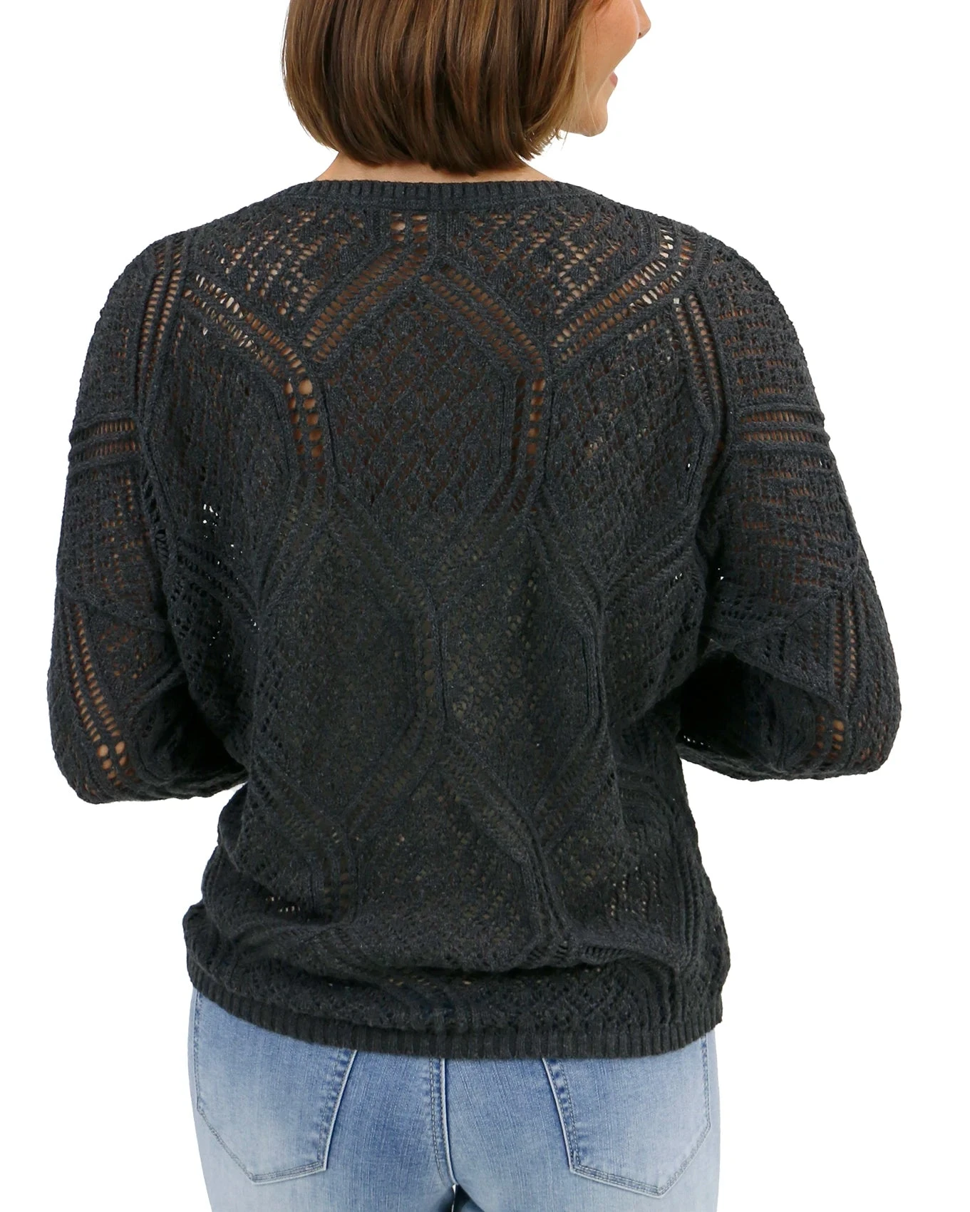 V-Neck Charcoal Pointelle Sweater 10 V-Neck Charcoal Pointelle Sweater - Image 8