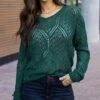 V-Neck Jade Green Pointelle Sweater