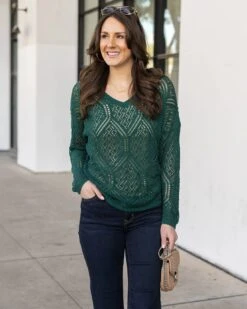 V-Neck Jade Green Pointelle Sweater -Active Aura Shop VNeckPointelleSweater JadeGreen 15