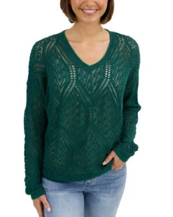 V-Neck Jade Green Pointelle Sweater -Active Aura Shop VNeckPointelleSweater JadeGreen 3