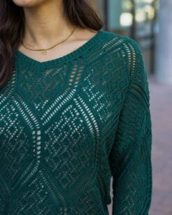 V-Neck Jade Green Pointelle Sweater -Active Aura Shop VNeckPointelleSweater JadeGreen 8