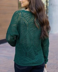 V-Neck Jade Green Pointelle Sweater -Active Aura Shop VNeckPointelleSweater JadeGreen 9