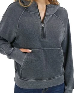 Vintage Washed Quarter Zip Hoodie In Washed Grey -Active Aura Shop VintageWashQuaterZipHoodie WashedGrey 2