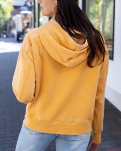 Vintage Washed Mustard Fleece Hoodie -Active Aura Shop VintageWashedFleeceHoodie Mustard 1