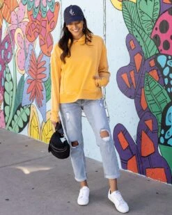 Vintage Washed Mustard Fleece Hoodie -Active Aura Shop VintageWashedFleeceHoodie Mustard 3