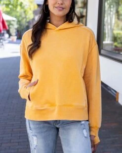 Vintage Washed Mustard Fleece Hoodie
