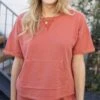 Washed Coral French Terry Short Sleeve Sweatshirt