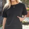 Washed Black French Terry Short Sleeve Sweatshirt 2 Washed Black French Terry Short Sleeve Sweatshirt -Active Aura Shop WashedFrenchTerrySweatTop WashedCoral 6