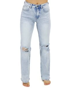 Wide Leg Premium Denim In Distressed Light-Wash -Active Aura Shop WideLegPremiumDenim LightWash Distressed 1