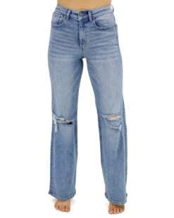 Wide Leg Premium Denim In Distressed Mid-Wash -Active Aura Shop WideLegPremiumDenim MidWash Distressed 1