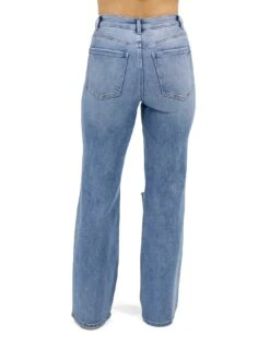 Wide Leg Premium Denim In Distressed Mid-Wash -Active Aura Shop WideLegPremiumDenim MidWash Distressed 2