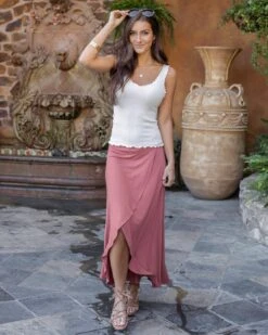Terracotta Wrap High-Low Maxi Skirt -Active Aura Shop WrapHighLowMaxiSkirt Terracotta 02.24 G LSpring 1021copy