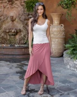 Terracotta Wrap High-Low Maxi Skirt -Active Aura Shop WrapHighLowMaxiSkirt Terracotta 02.24 G LSpring 1033copy