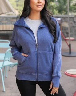 Vintage Washed Blue Zip Up Sweatshirt