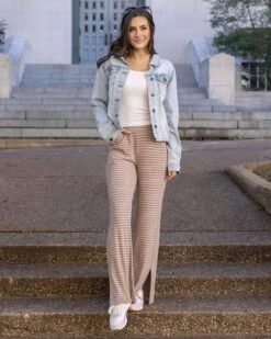 Coziest Tan And Black Stripe Wide Leg Lounge Pants -Active Aura Shop g l jan24 154copy