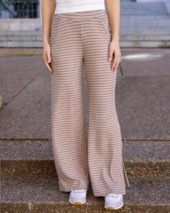 Coziest Tan And Black Stripe Wide Leg Lounge Pants