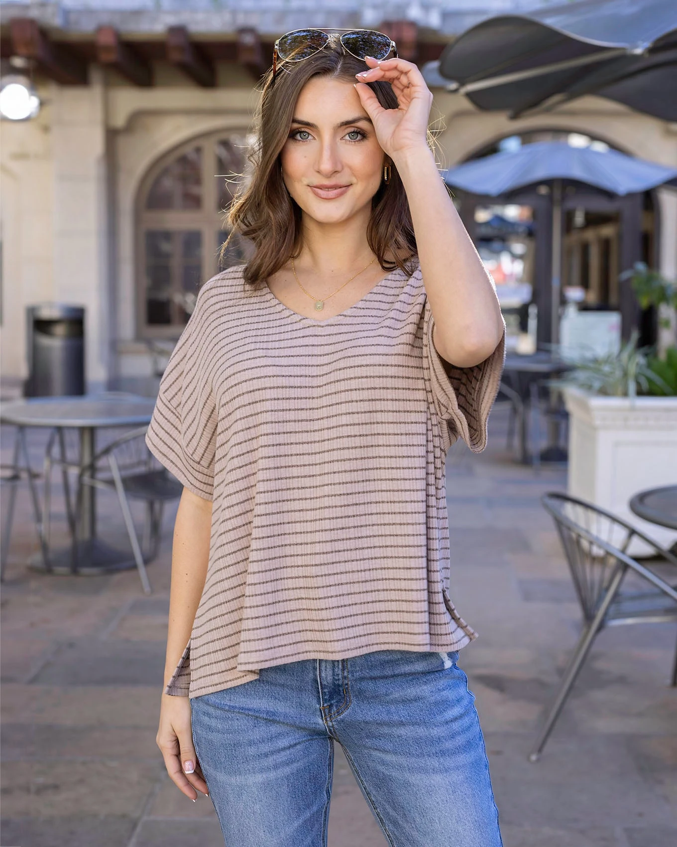 Coziest Tan And Black Stripe Dolman Lounge Top 3 Coziest Tan And Black Stripe Dolman Lounge Top - Image 2