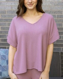 Coziest Dark Lilac Dolman Lounge Top