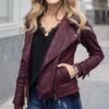 Move Free Leather Like Bordeaux Moto Jacket -Active Aura Shop move free moto jacket bordeaux main