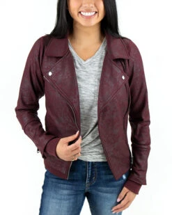 Move Free Leather Like Bordeaux Moto Jacket -Active Aura Shop move free moto jacket bordeaux stock1