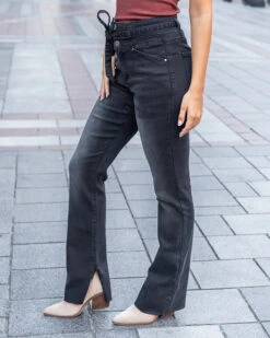 Waist Tie Flares In Washed Black - FINAL SALE -Active Aura Shop waist tie flares washed black 03